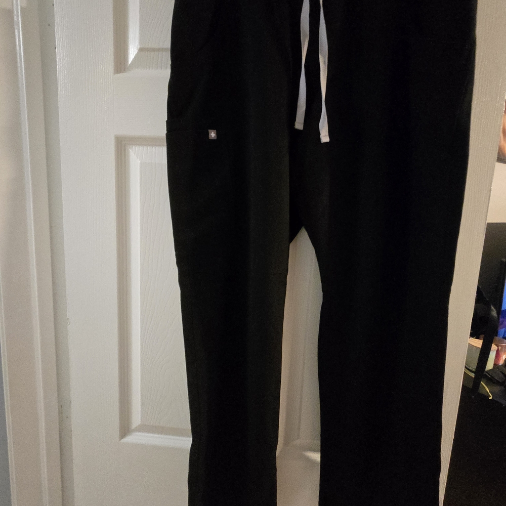 Figs Black Women's Scrub Pants with Grey Drawstring